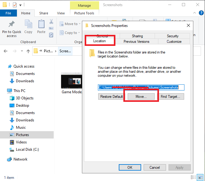 Change Screenshot Location