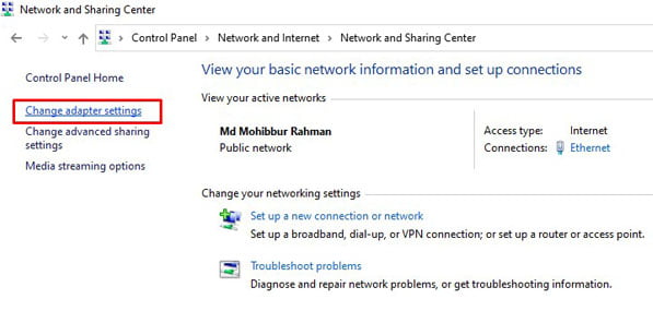 Change adapter settings