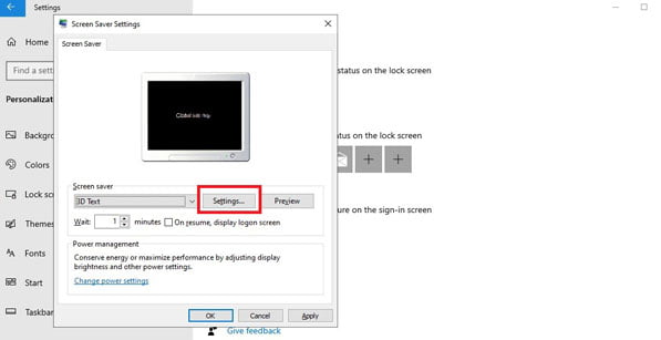 3D Screen Sever Settings