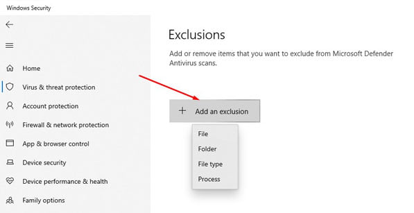 Add an Exclusion