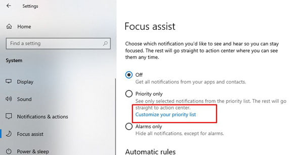 Focus Notification & Actions
