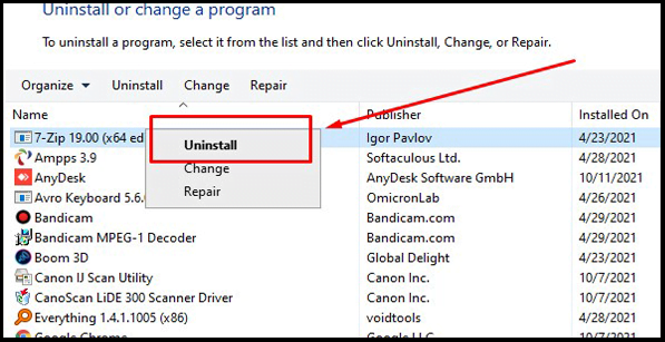 uninstall program